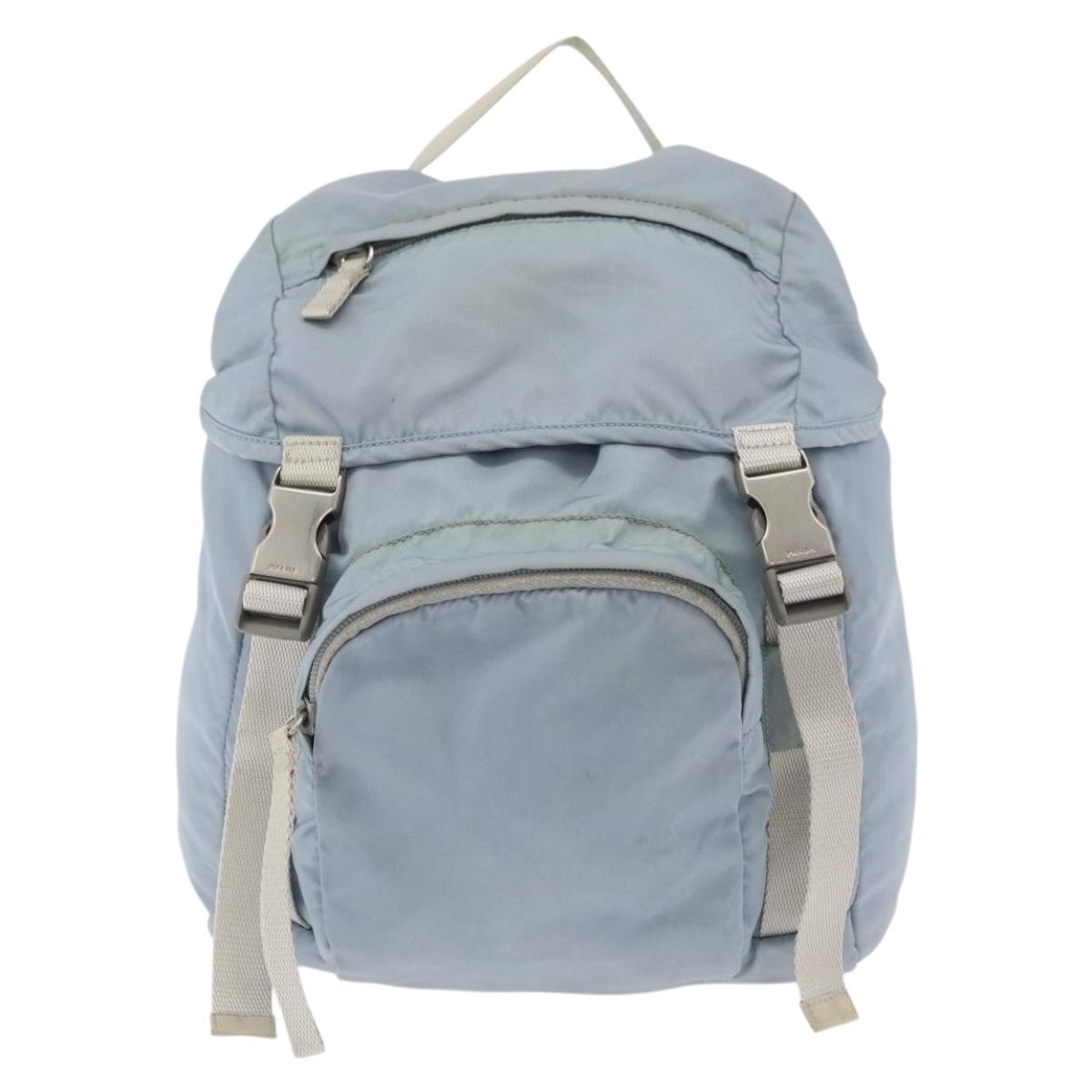 PRADA Backpack Nylon Light Blue Silver Auth 175701