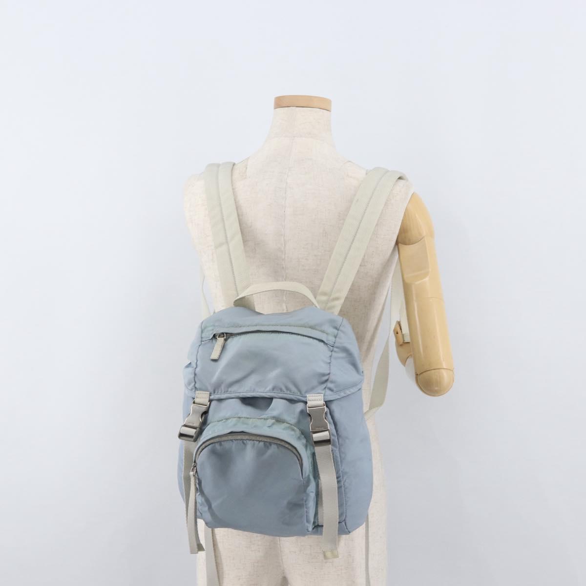 PRADA Backpack Nylon Light Blue Silver Auth 175701