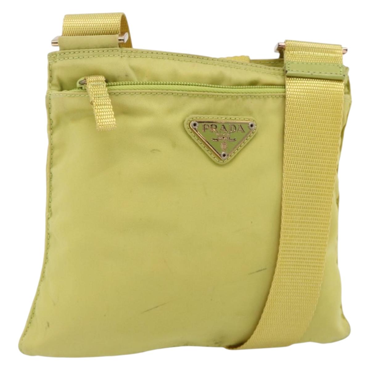 PRADA Shoulder Bag Nylon Yellow Silver Auth 175707