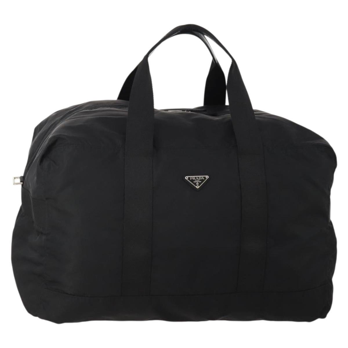 PRADA Boston Bag Nylon Black Silver Auth 175710A