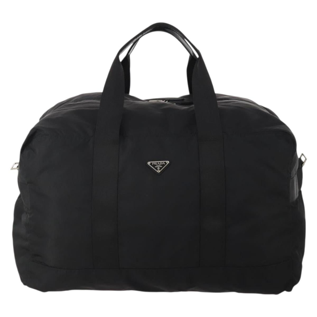PRADA Boston Bag Nylon Black Silver Auth 175710A