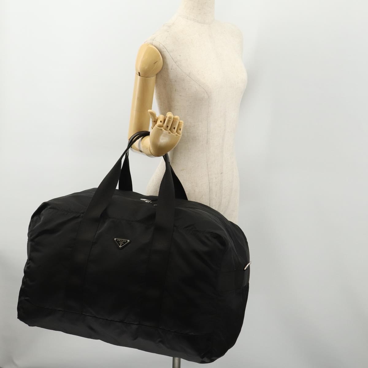 PRADA Boston Bag Nylon Black Silver Auth 175710A