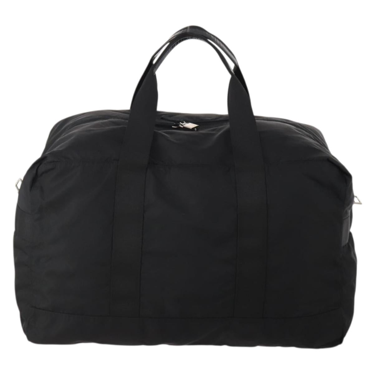 PRADA Boston Bag Nylon Black Silver Auth 175710A