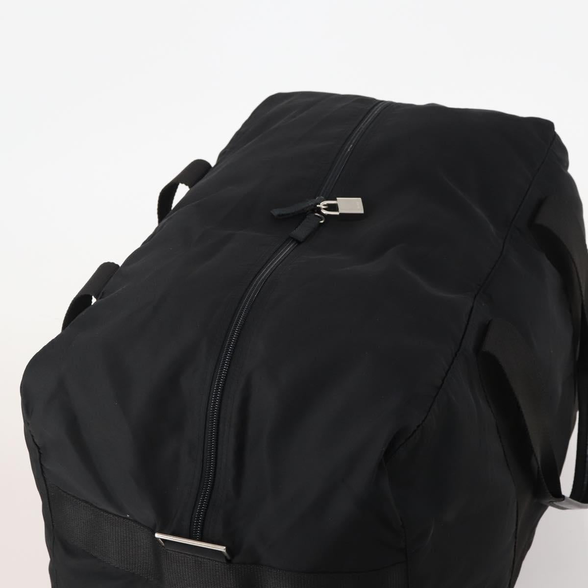 PRADA Boston Bag Nylon Black Silver Auth 175710A