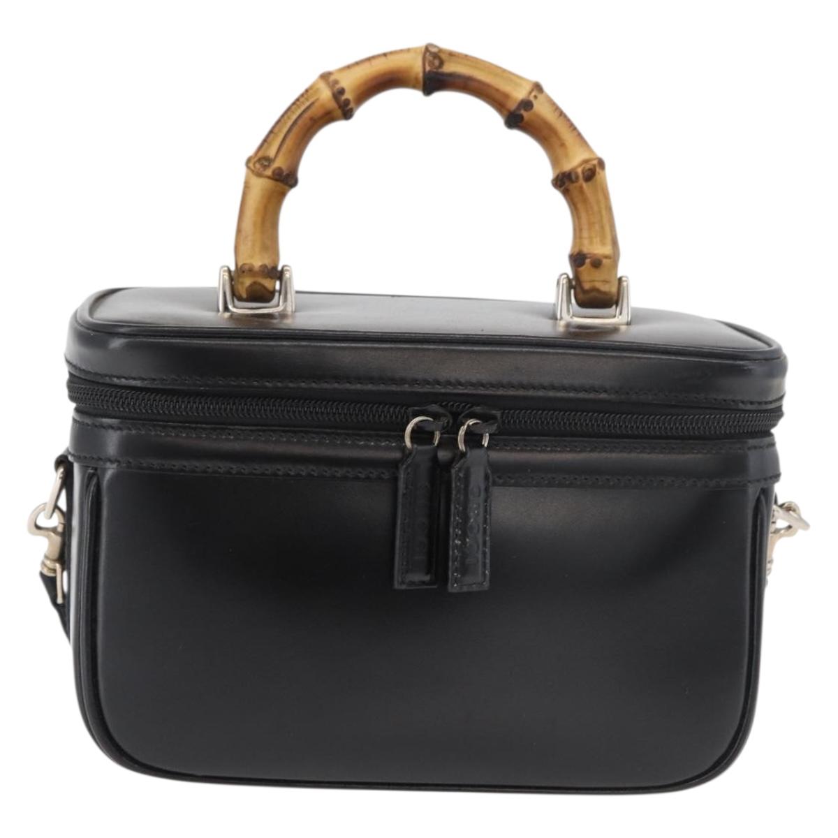 GUCCI Bamboo Vanity Hand Bag Leather 2way Black Silver Auth 175718