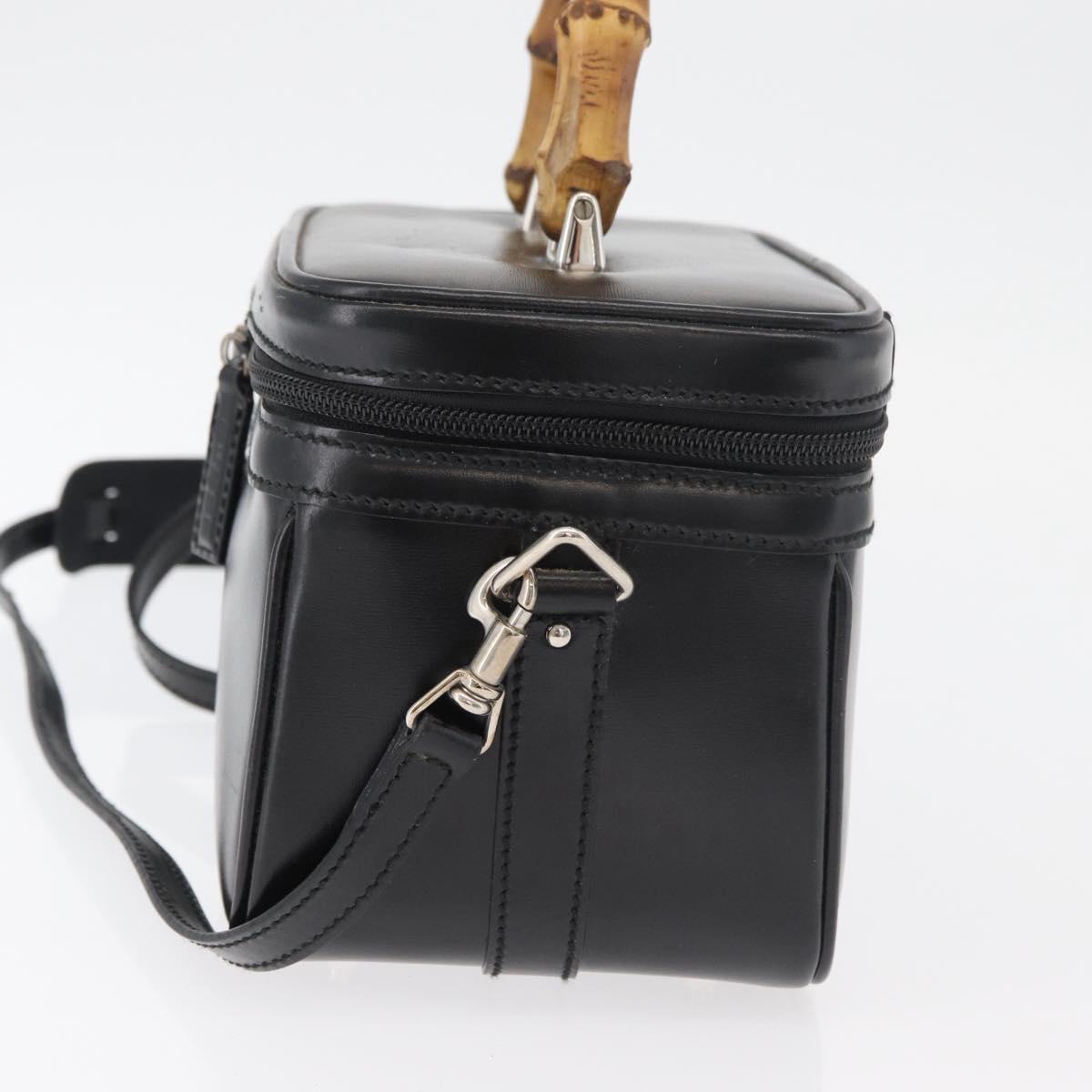 GUCCI Bamboo Vanity Hand Bag Leather 2way Black Silver Auth 175718