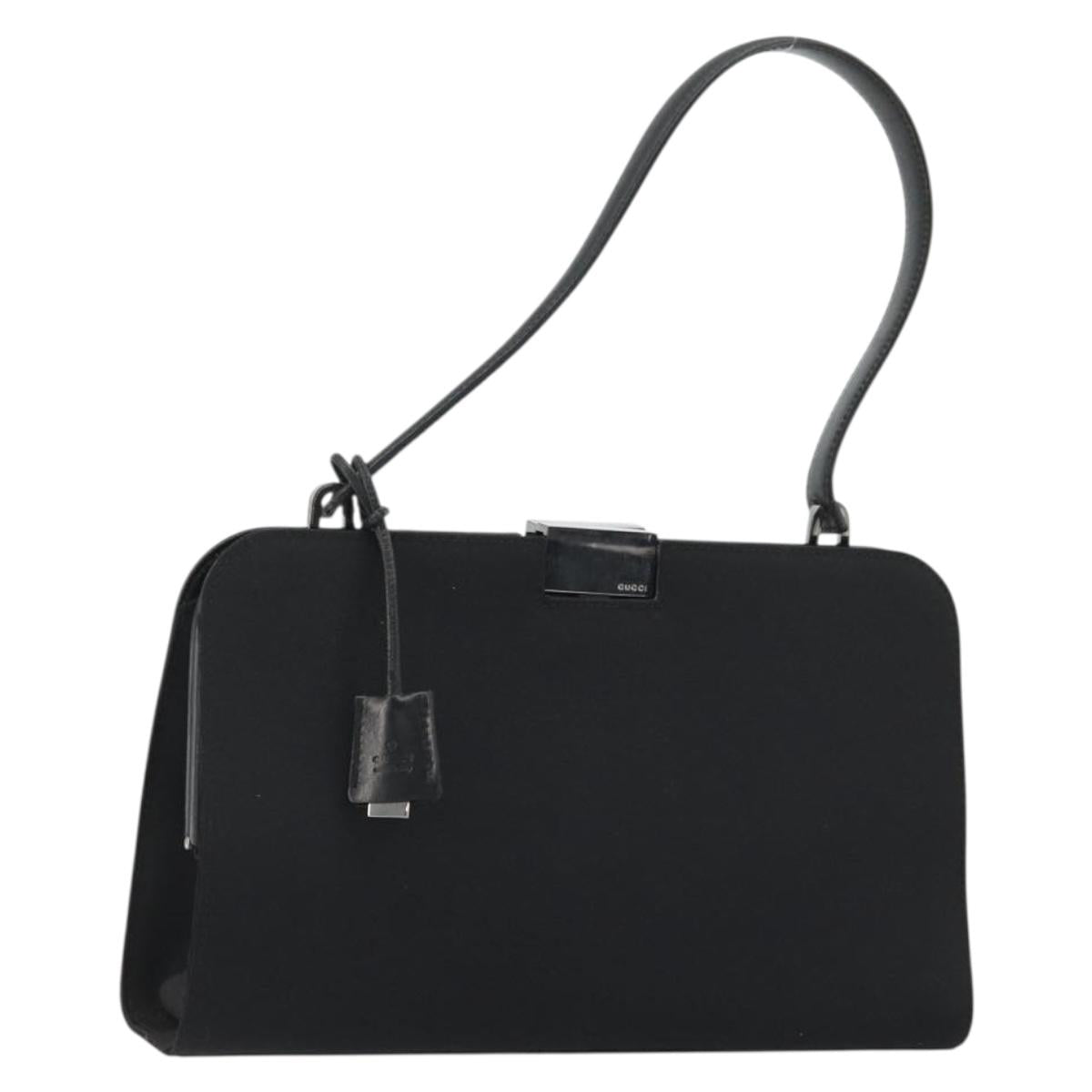 GUCCI Hand Bag Canvas Silver Black Auth 175720