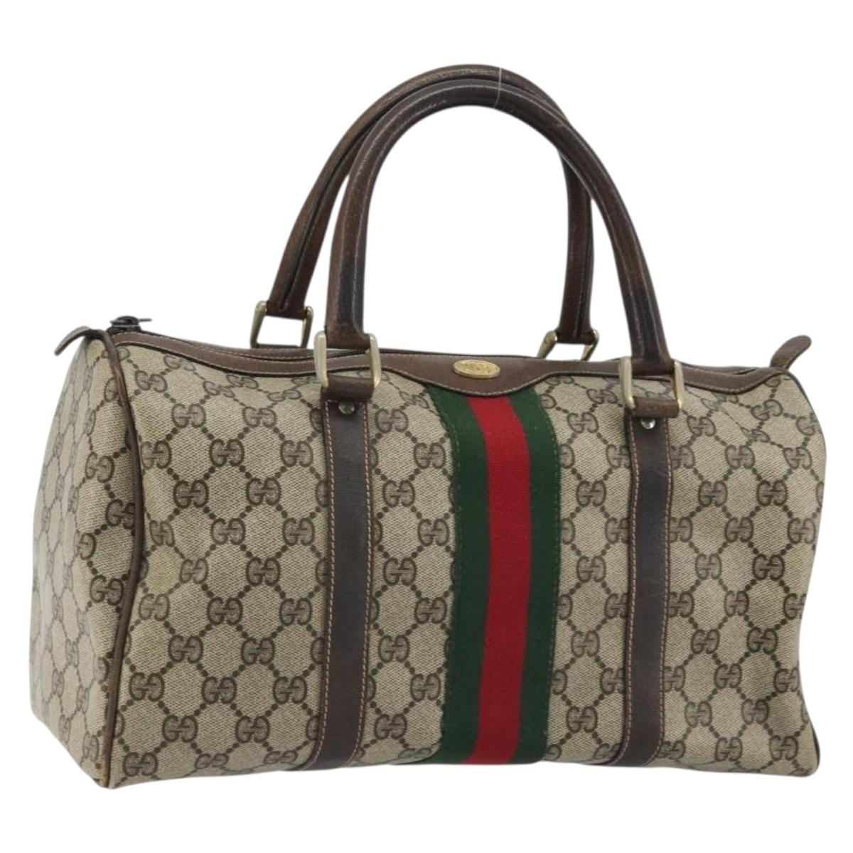 GUCCI GG Supreme Web Sherry Line Hand Bag PVC Beige Gold Auth 175728
