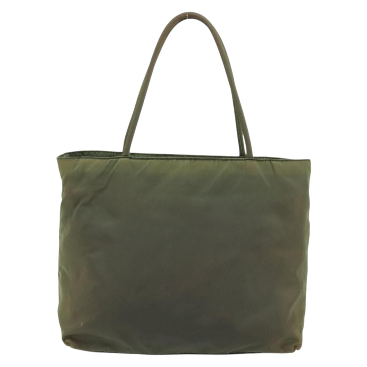 PRADA Hand Bag Nylon Khaki Silver Auth 175731