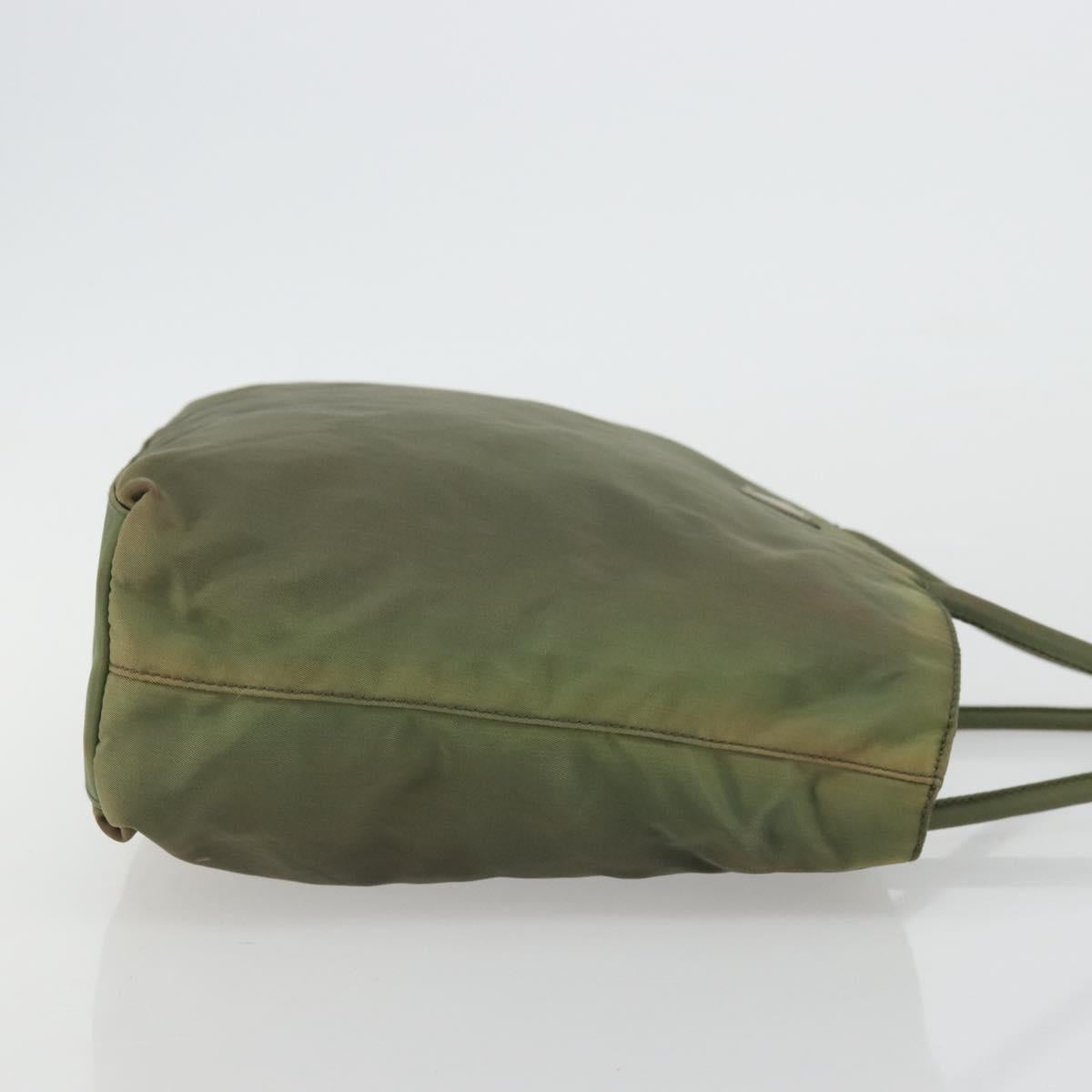 PRADA Hand Bag Nylon Khaki Silver Auth 175731