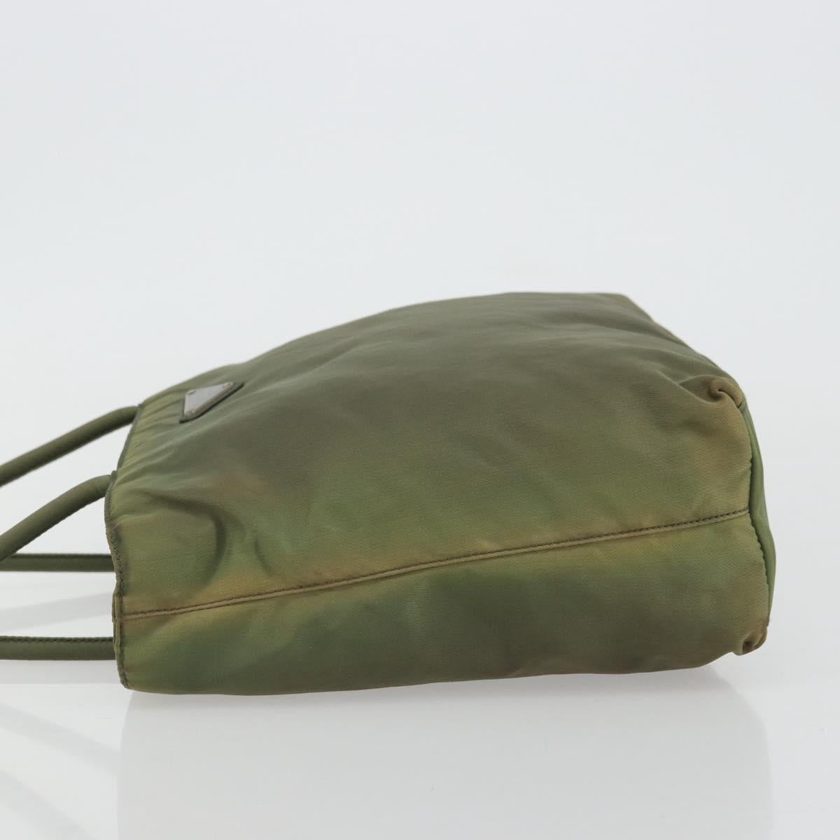 PRADA Hand Bag Nylon Khaki Silver Auth 175731