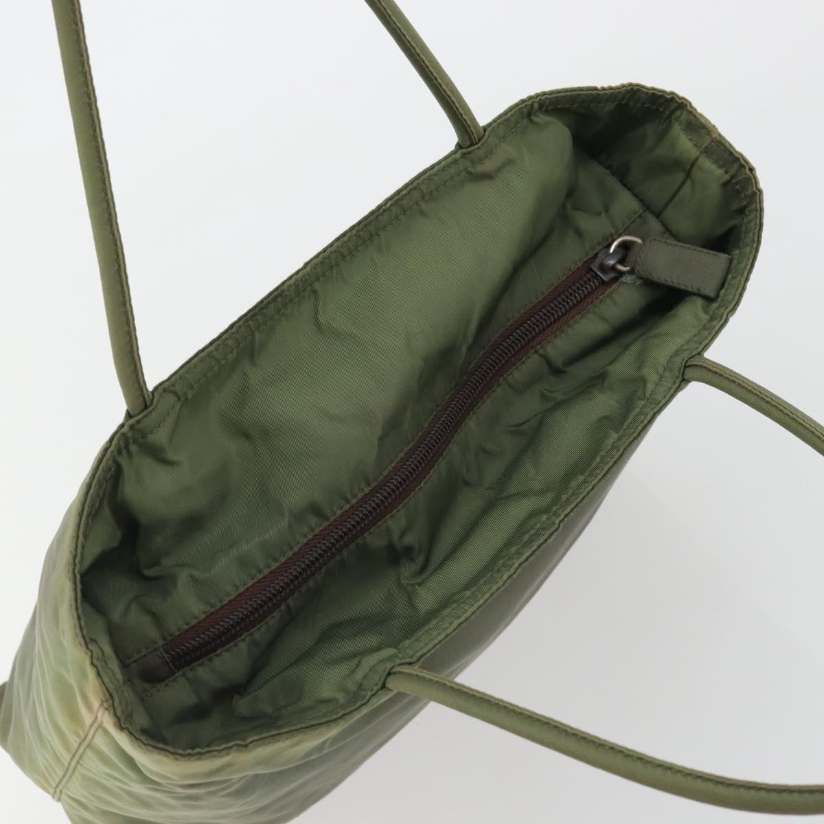 PRADA Hand Bag Nylon Khaki Silver Auth 175731