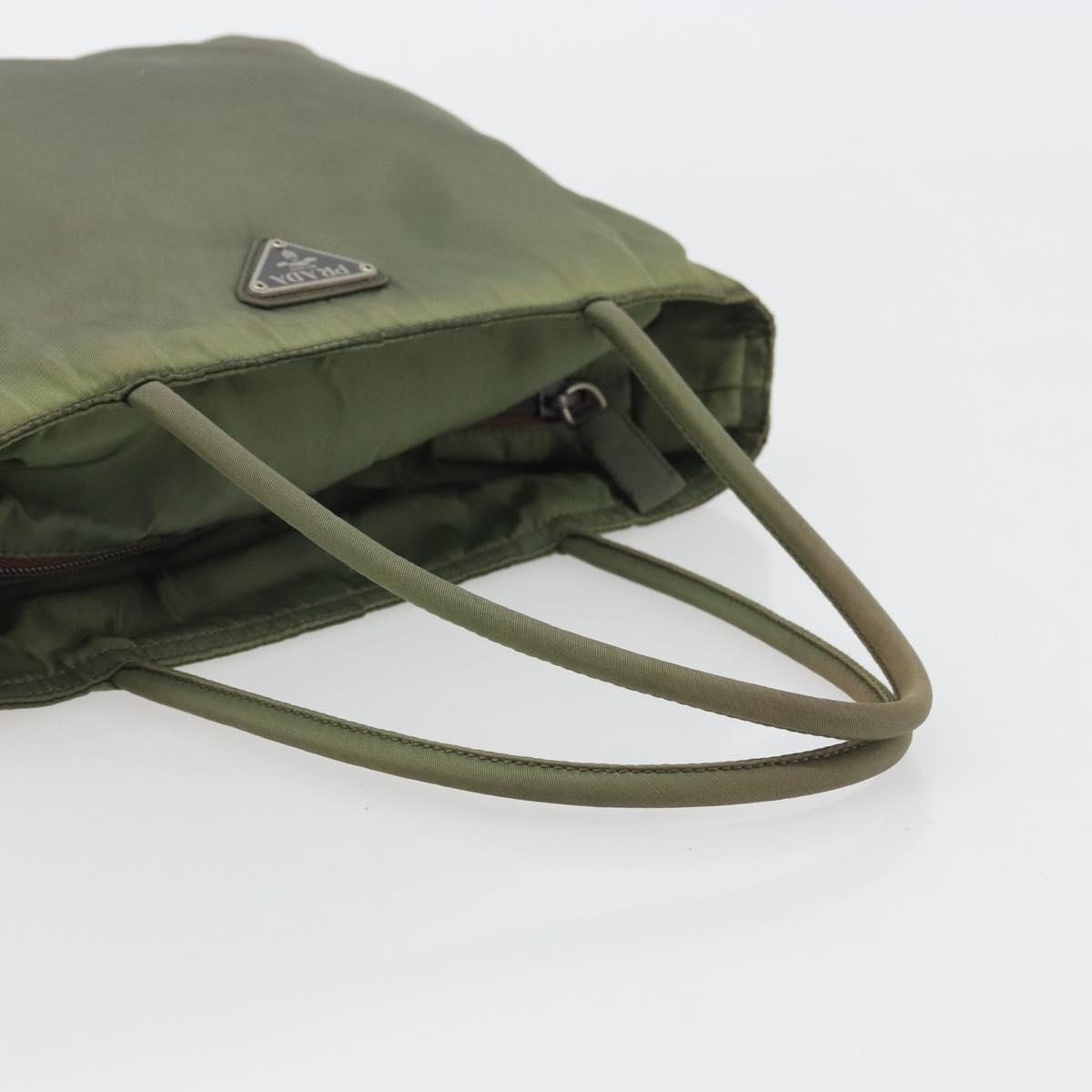 PRADA Hand Bag Nylon Khaki Silver Auth 175731