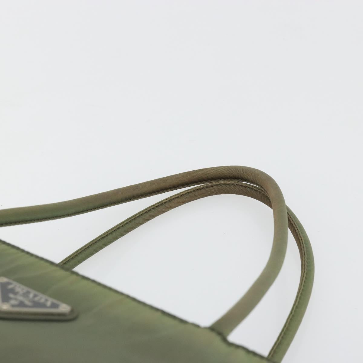 PRADA Hand Bag Nylon Khaki Silver Auth 175731