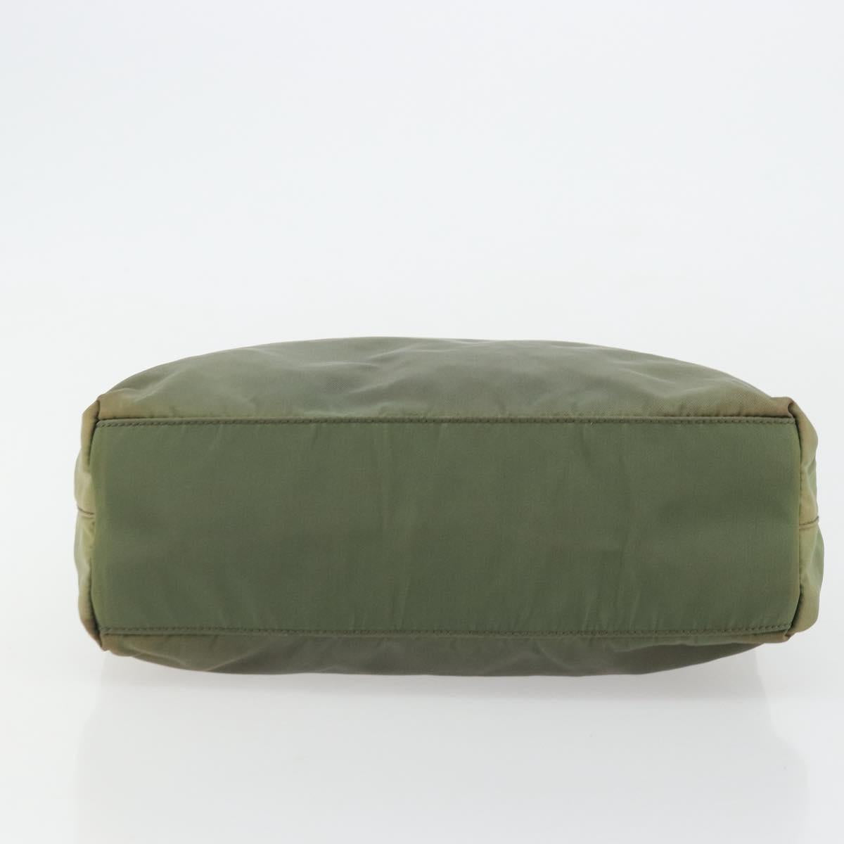 PRADA Hand Bag Nylon Khaki Silver Auth 175731