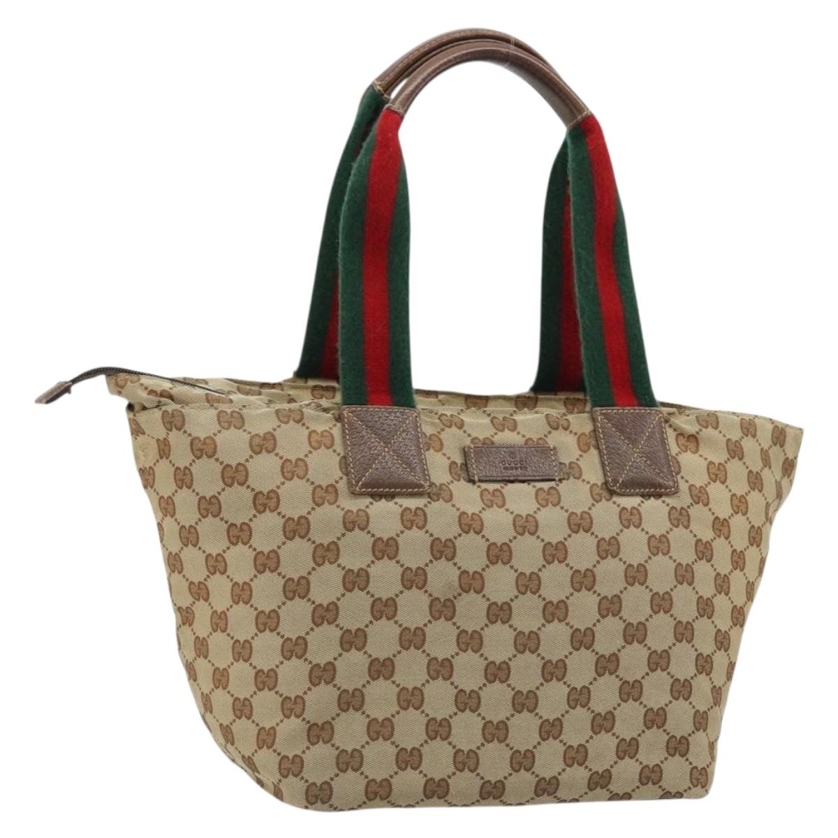 GUCCI GG Canvas Web Sherry Line Tote Bag Beige Red Green 131230 Auth 175733