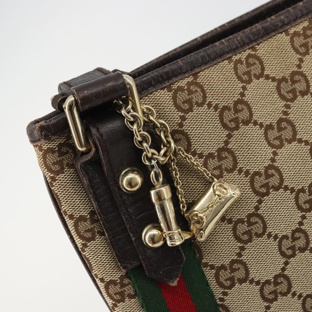 GUCCI GG Canvas Web Sherry Line Shoulder Bag Beige Red Green 144388 Auth 175734
