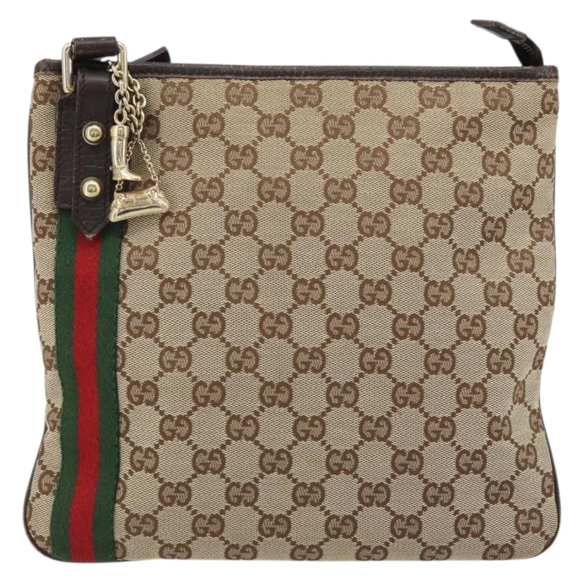 GUCCI GG Canvas Web Sherry Line Shoulder Bag Beige Red Green 144388 Auth 175734