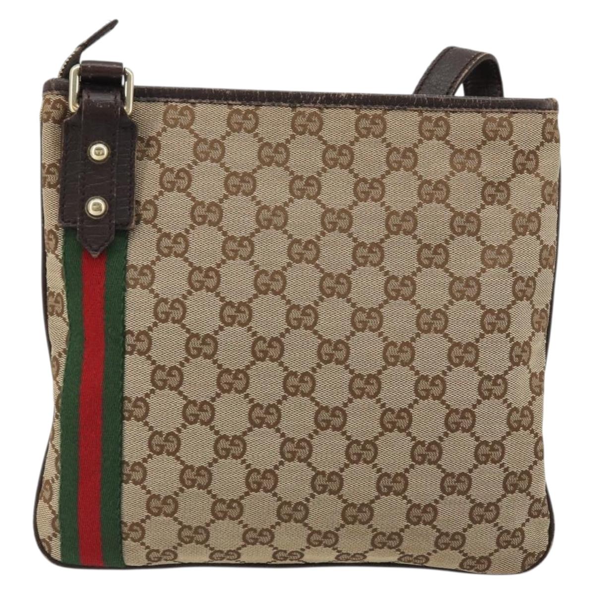 GUCCI GG Canvas Web Sherry Line Shoulder Bag Beige Red Green 144388 Auth 175734