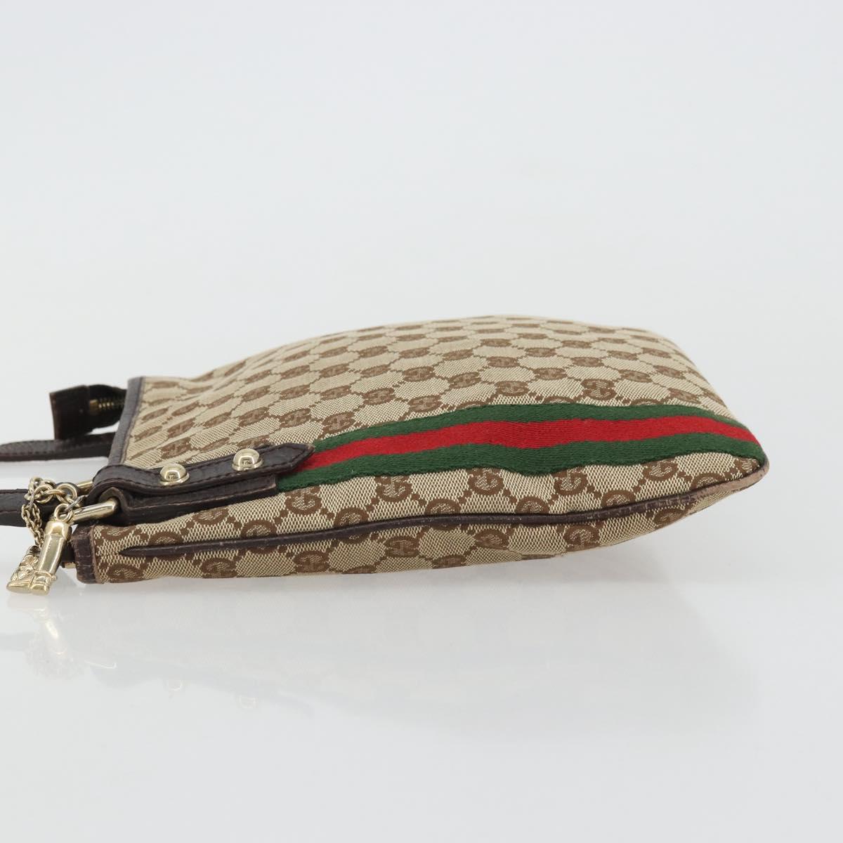GUCCI GG Canvas Web Sherry Line Shoulder Bag Beige Red Green 144388 Auth 175734