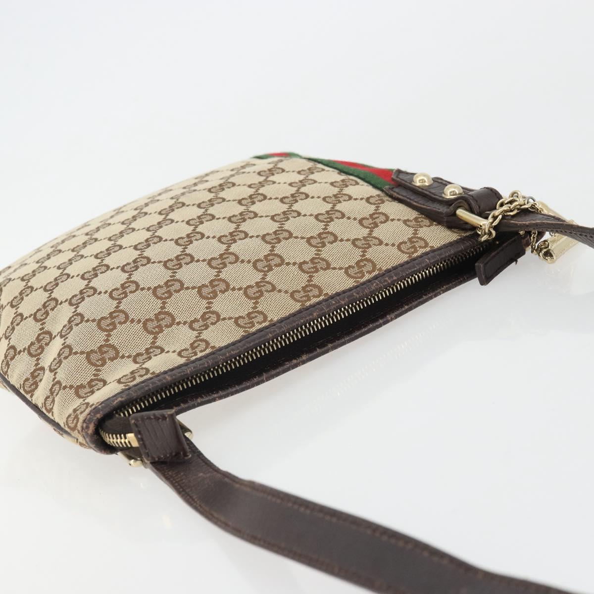 GUCCI GG Canvas Web Sherry Line Shoulder Bag Beige Red Green 144388 Auth 175734