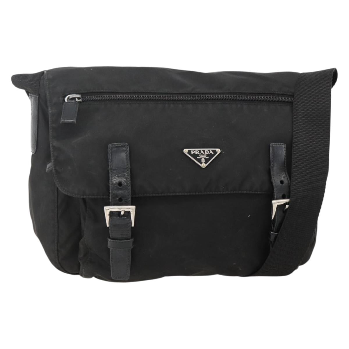 PRADA Shoulder Bag Nylon Black Silver Auth 175736