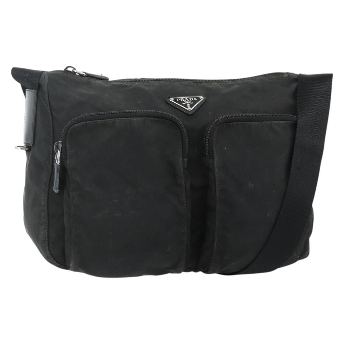 PRADA Shoulder Bag Nylon Black Silver Auth 175741