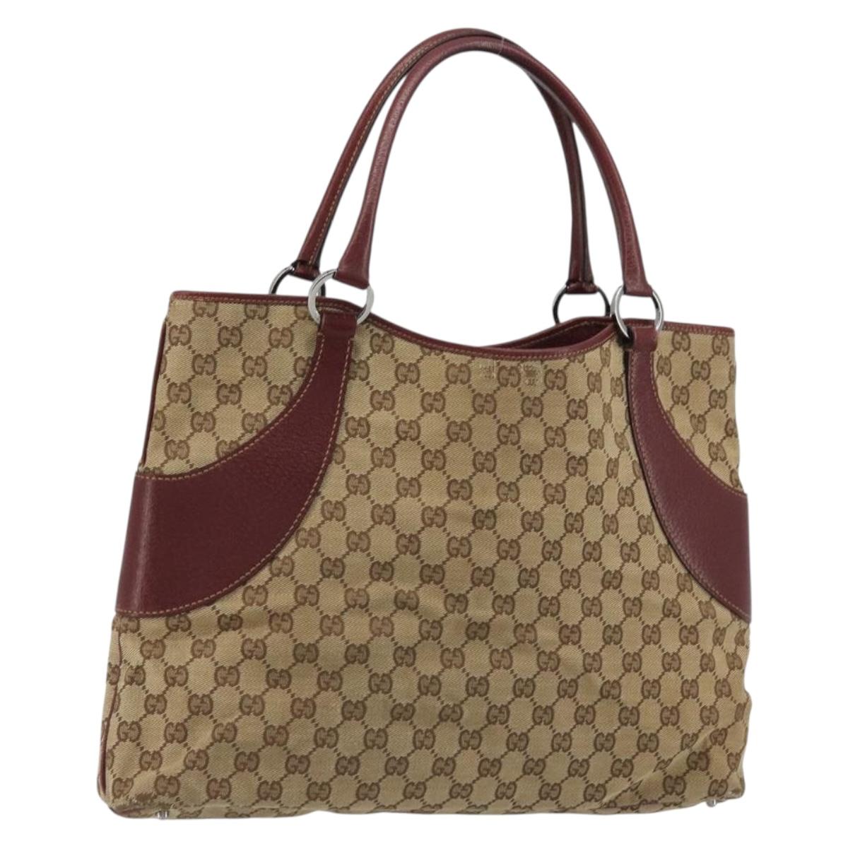 GUCCI GG Canvas Tote Bag Beige Silver 113016 Auth 175746