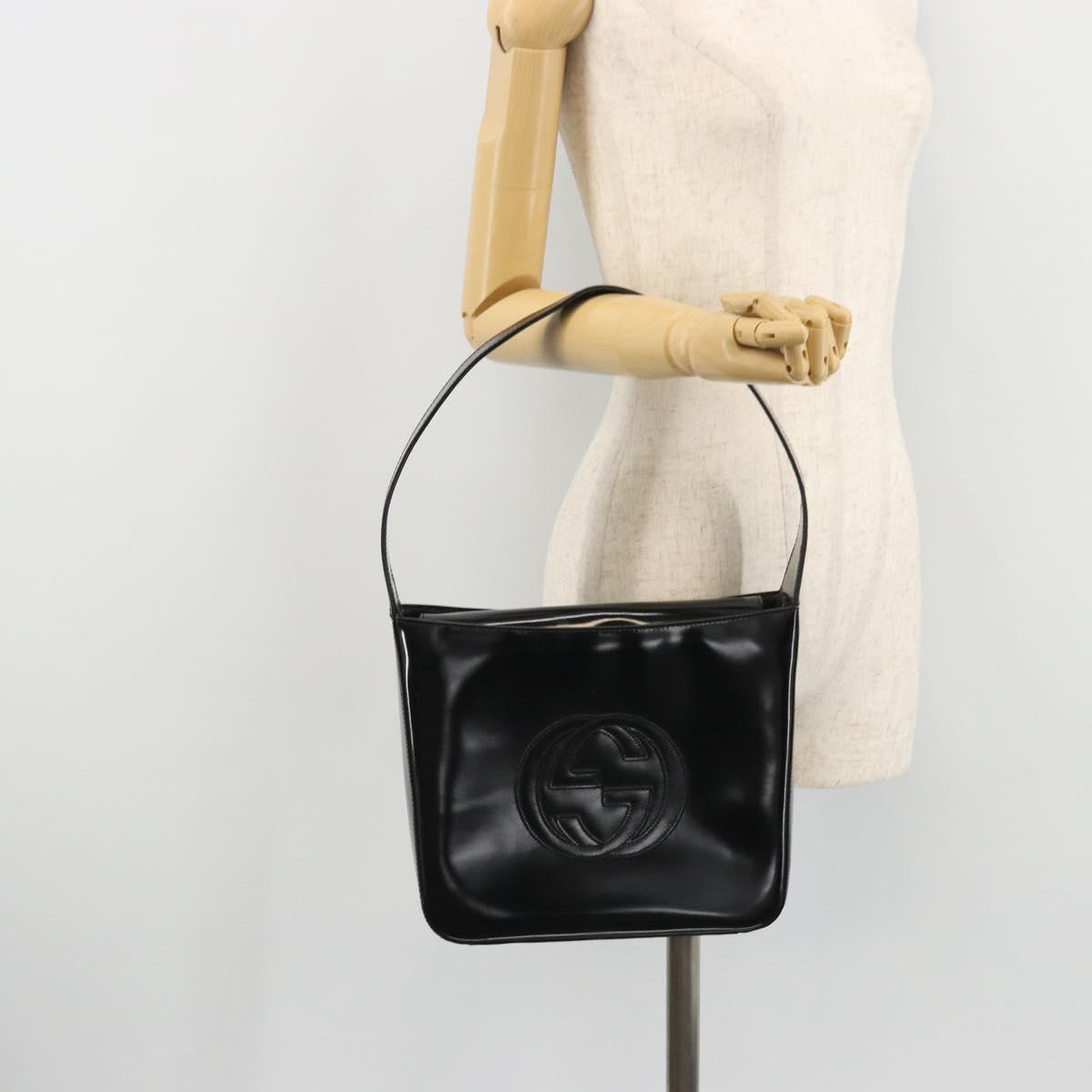 GUCCI Shoulder Bag Patent leather Black Silver 000 1013 0506 Auth 175750
