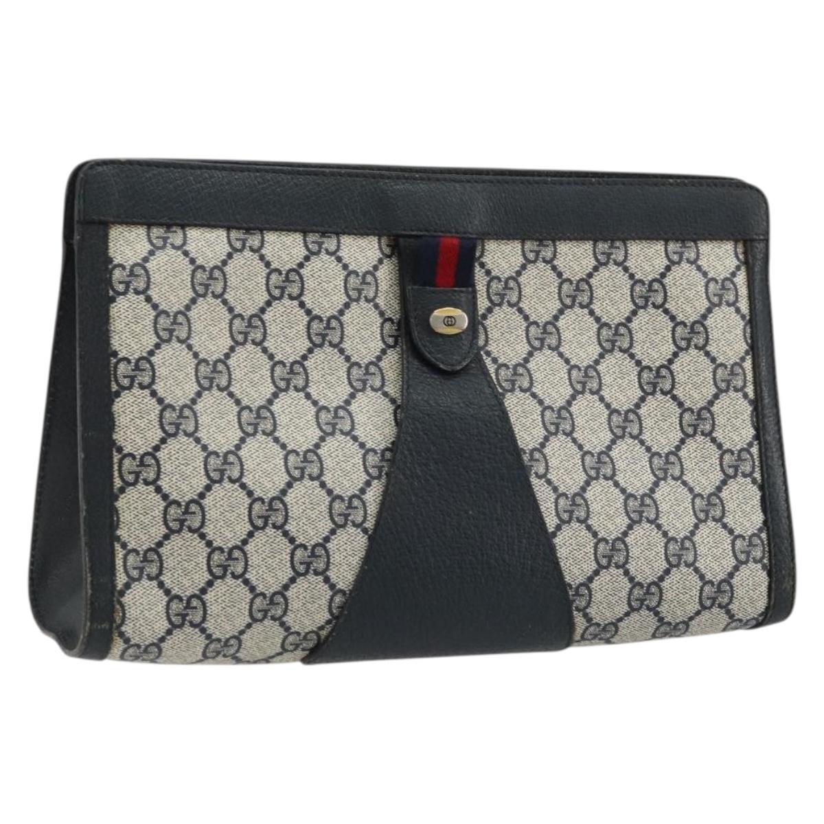 GUCCI GG Supreme Sherry Line Clutch Bag PVC Navy 89 01 033 Auth 175774