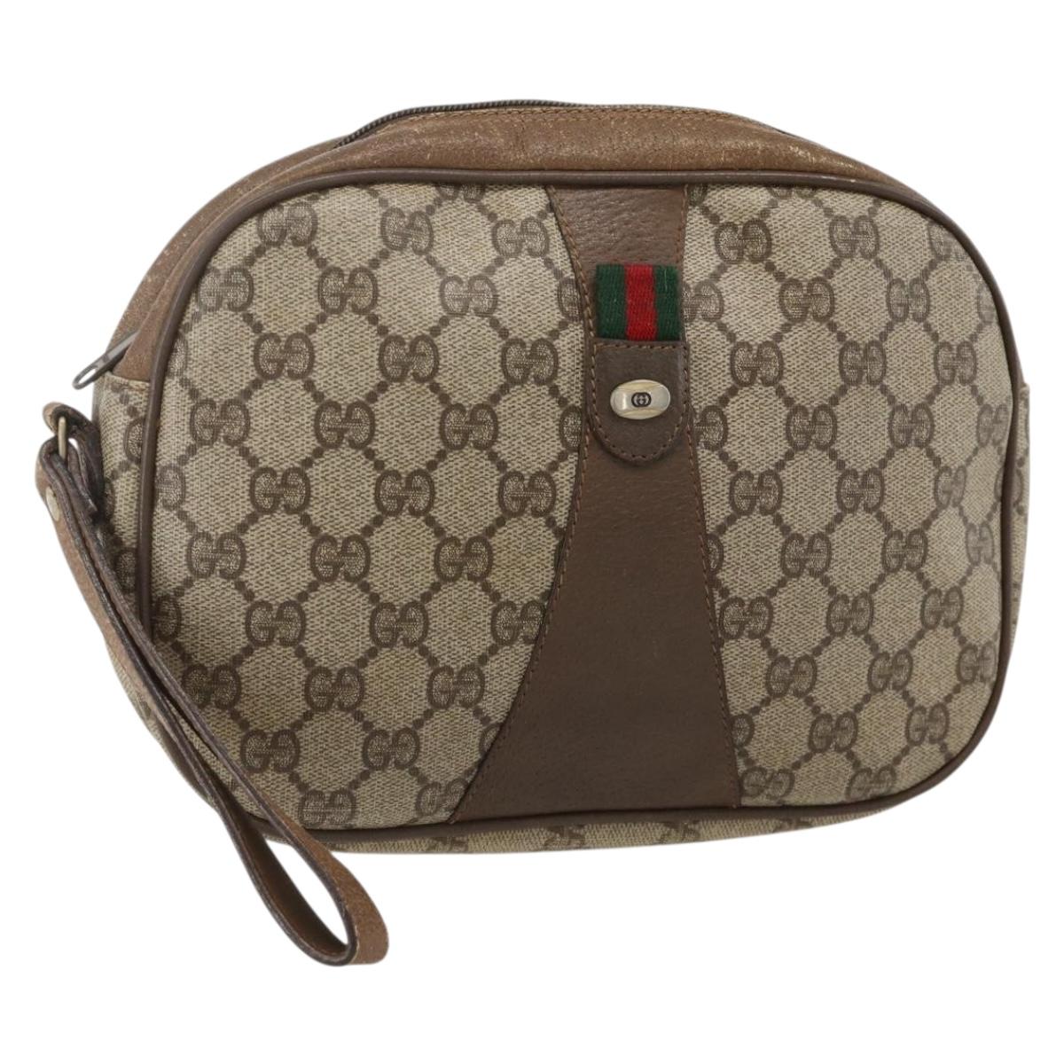 GUCCI GG Supreme Web Sherry Line Clutch Bag PVC Beige Gold 89 01 034 Auth 175777