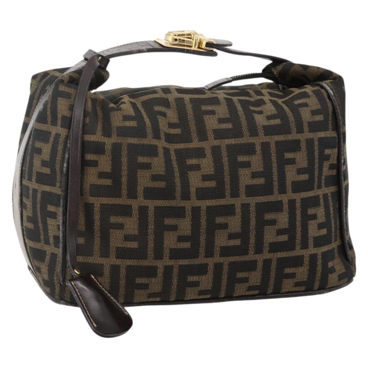 FENDI Zucca Canvas Vanity Hand Bag Brown Black Auth 175779