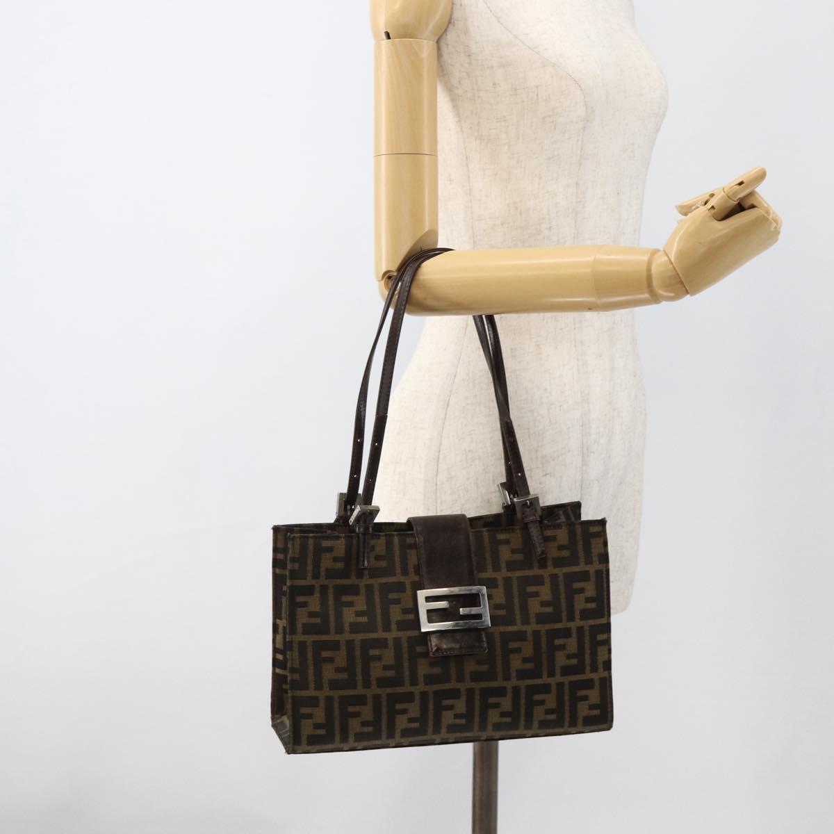 FENDI Zucca Canvas Mamma Baguette Shoulder Bag Brown Black Auth 175781