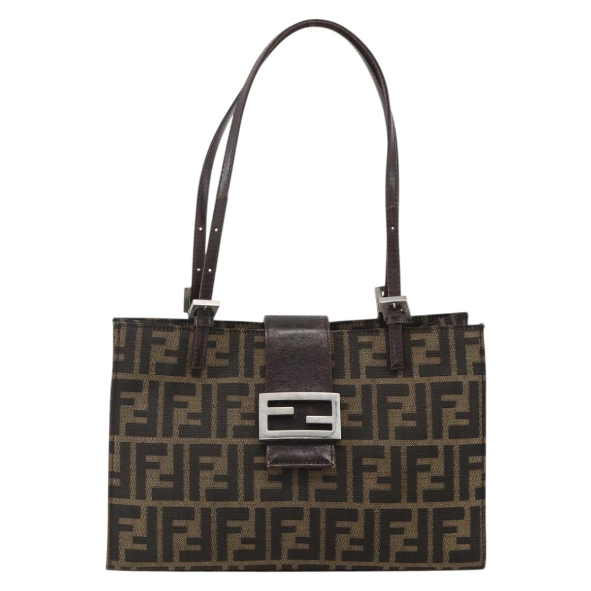 FENDI Zucca Canvas Mamma Baguette Shoulder Bag Brown Black Auth 175781