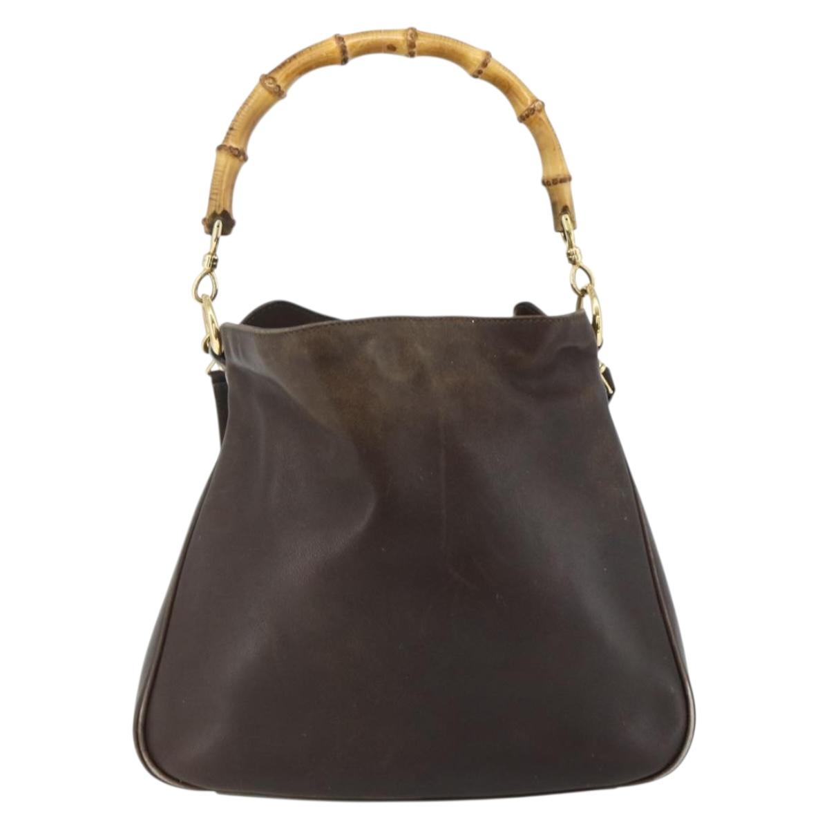 GUCCI Bamboo Hand Bag Leather 2way Brown Gold 001 1998 1638 Auth 175794