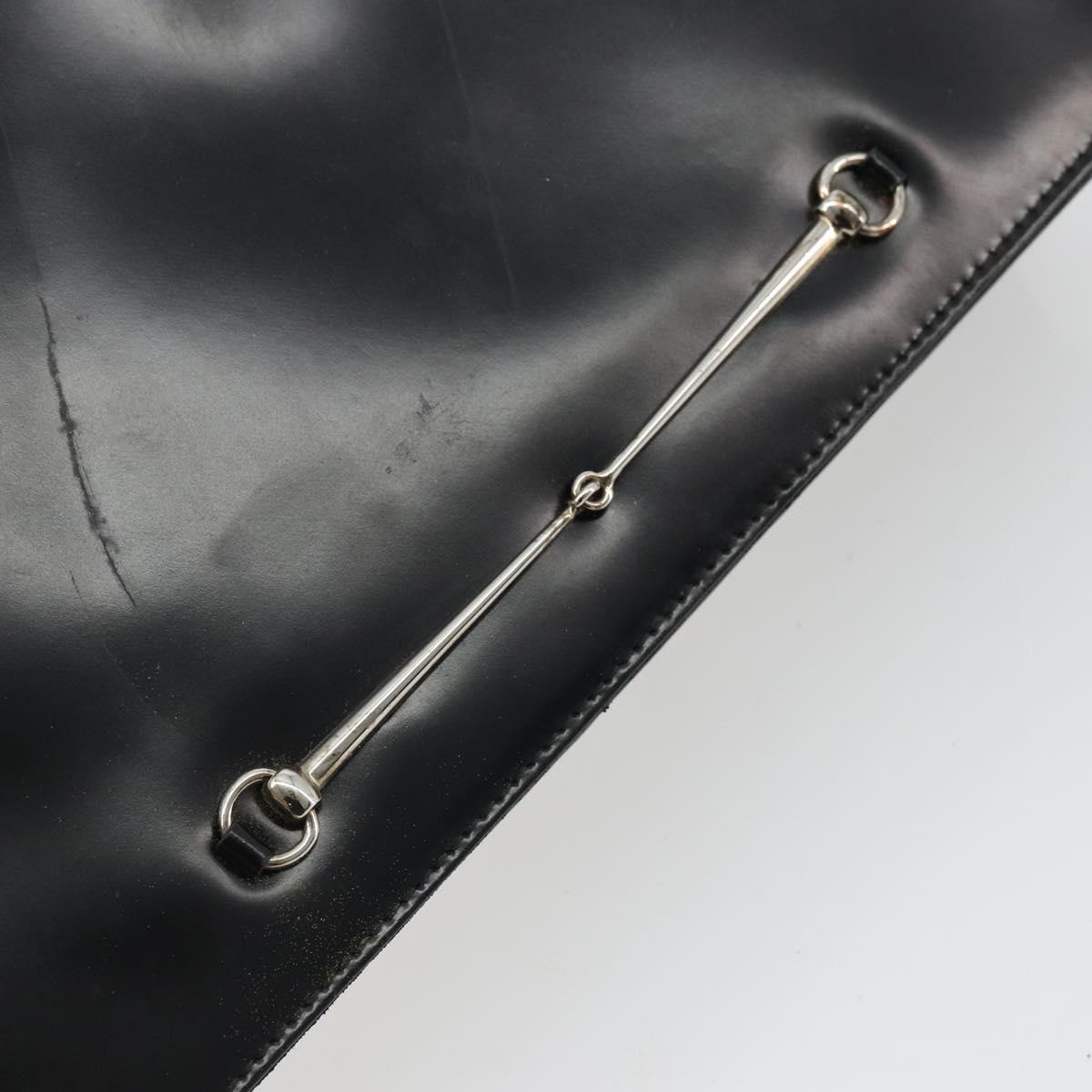 GUCCI Horsebit Shoulder Bag Patent leather Black Silver Auth 175800