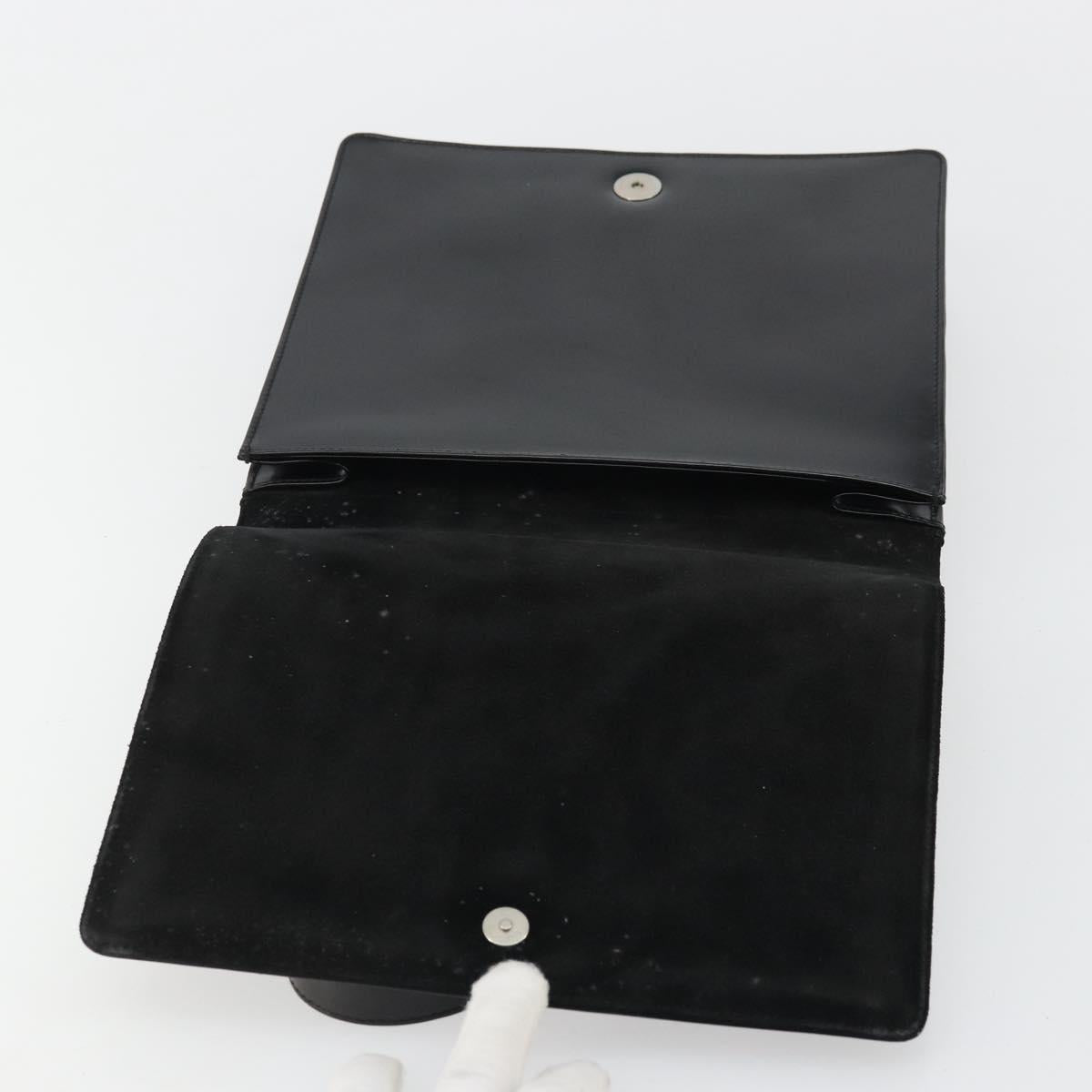 GUCCI Horsebit Shoulder Bag Patent leather Black Silver Auth 175800