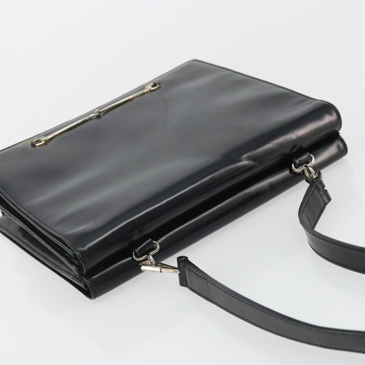 GUCCI Horsebit Shoulder Bag Patent leather Black Silver Auth 175800
