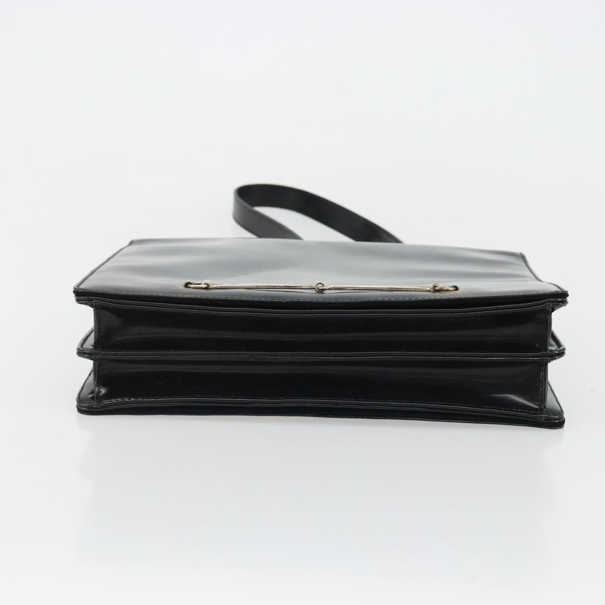GUCCI Horsebit Shoulder Bag Patent leather Black Silver Auth 175800