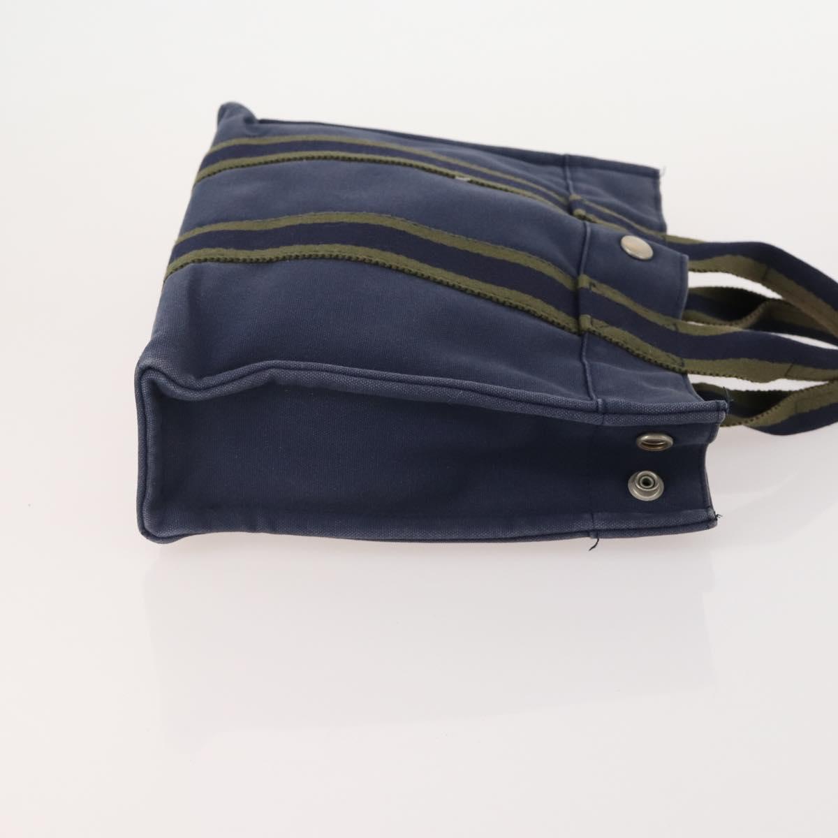 HERMES Fourre Tout PM Hand Bag Canvas 3 Set Navy Black Auth 175803