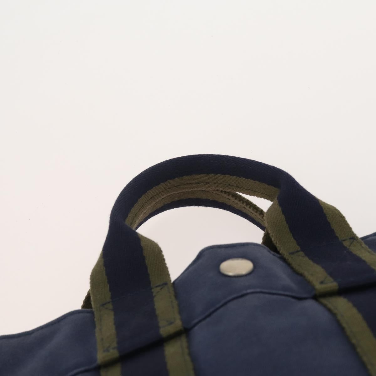 HERMES Fourre Tout PM Hand Bag Canvas 3 Set Navy Black Auth 175803