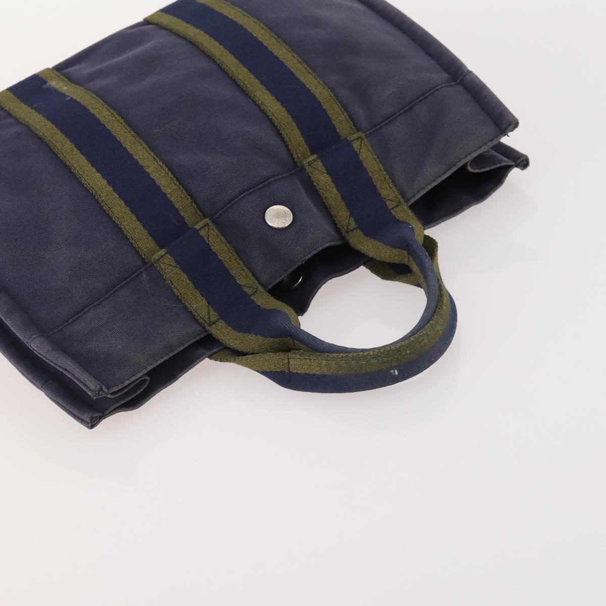 HERMES Fourre Tout PM Hand Bag Canvas 3 Set Navy Black Auth 175803