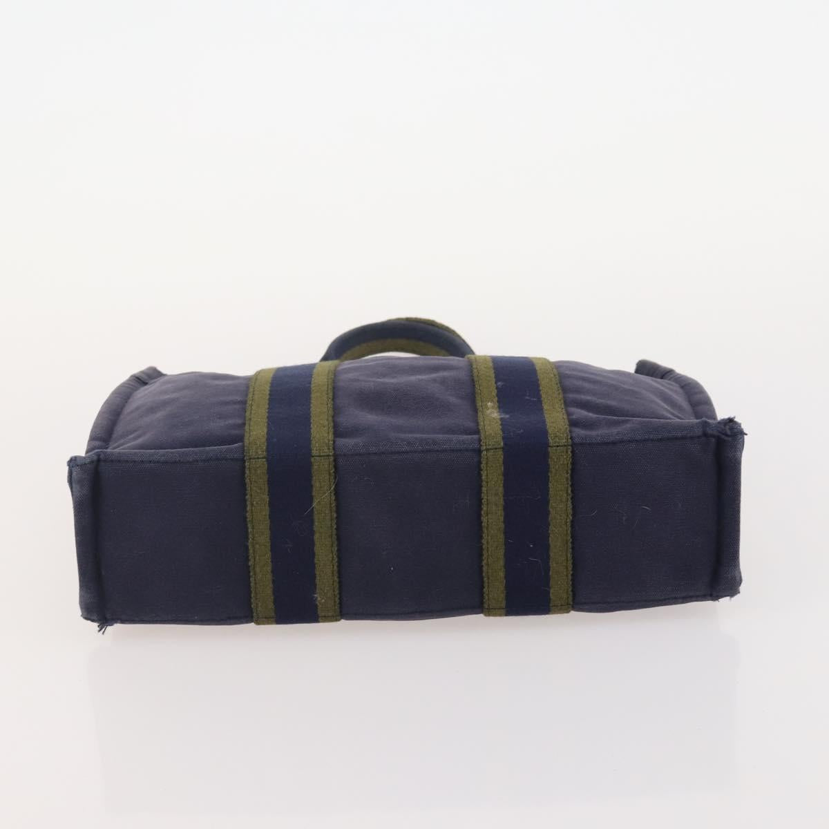 HERMES Fourre Tout PM Hand Bag Canvas 3 Set Navy Black Auth 175803