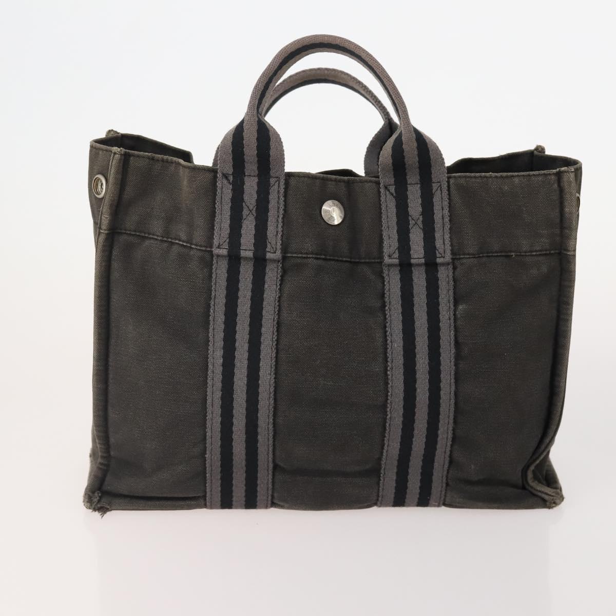 HERMES Fourre Tout PM Hand Bag Canvas 3 Set Navy Black Auth 175803