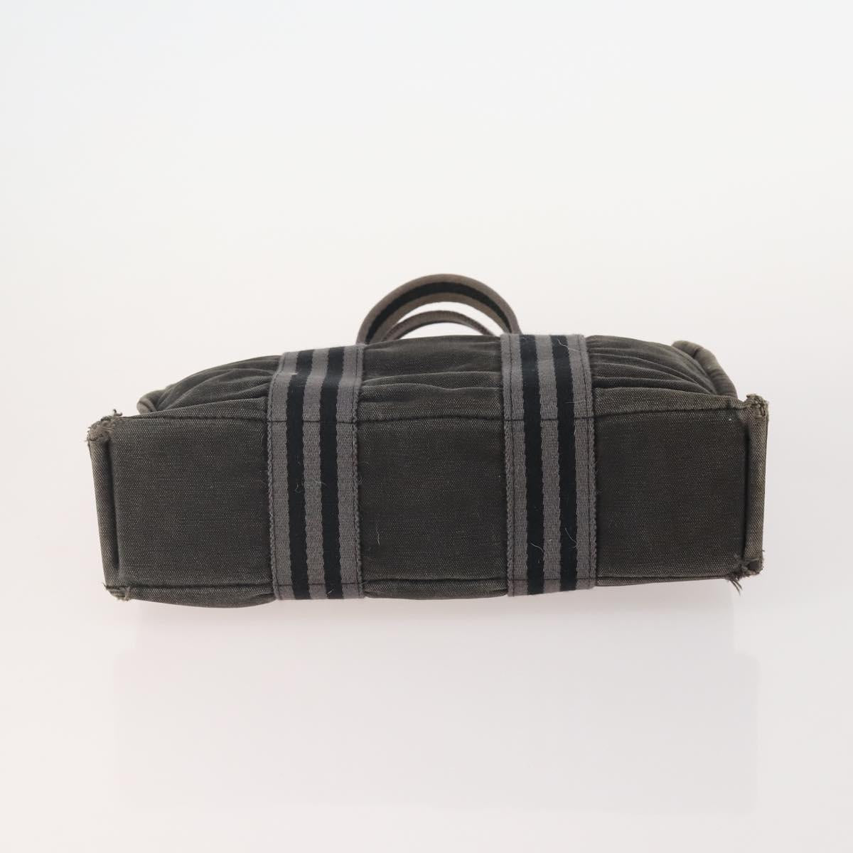 HERMES Fourre Tout PM Hand Bag Canvas 3 Set Navy Black Auth 175803