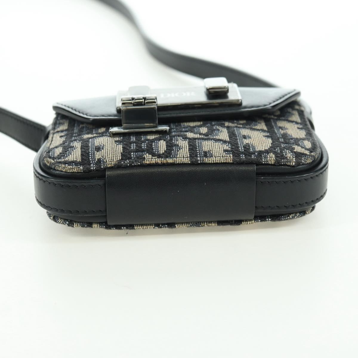 Christian Dior Trotter Canvas Dior Lock Shoulder Bag Navy Silver Auth 175822M