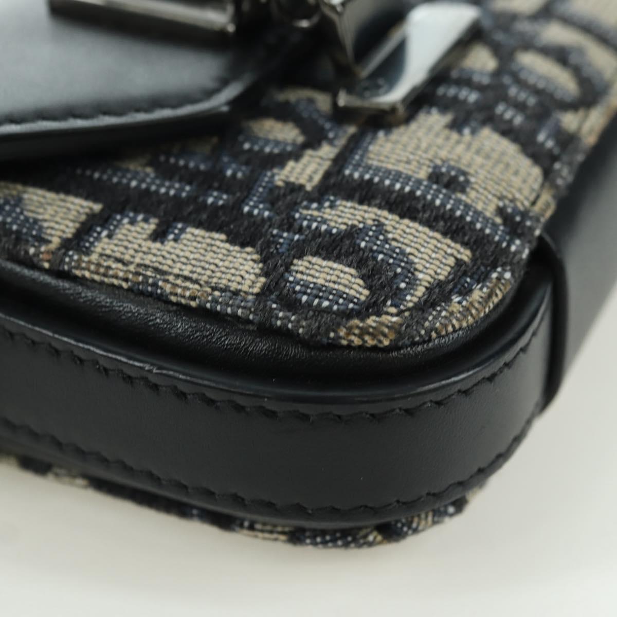 Christian Dior Trotter Canvas Dior Lock Shoulder Bag Navy Silver Auth 175822M