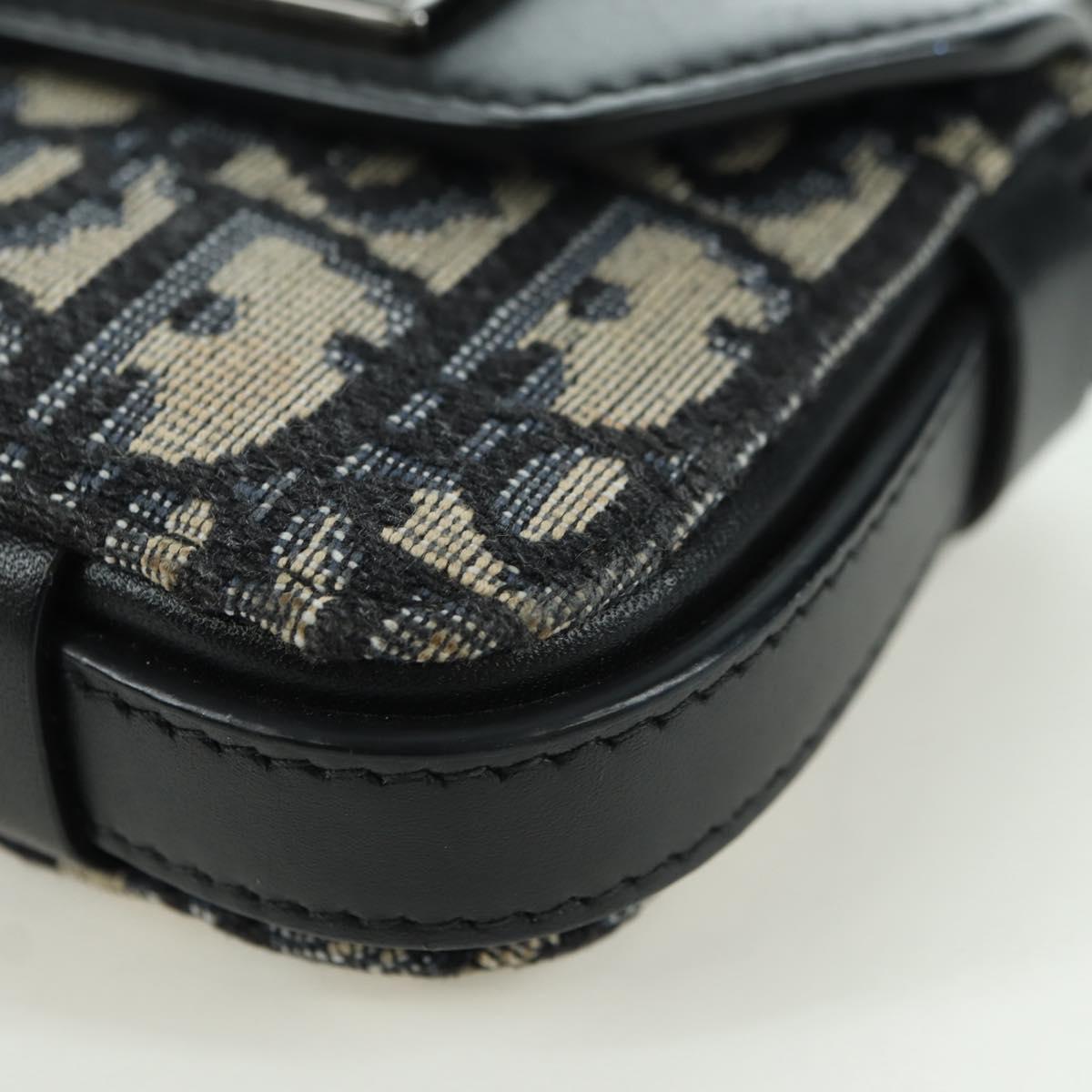 Christian Dior Trotter Canvas Dior Lock Shoulder Bag Navy Silver Auth 175822M