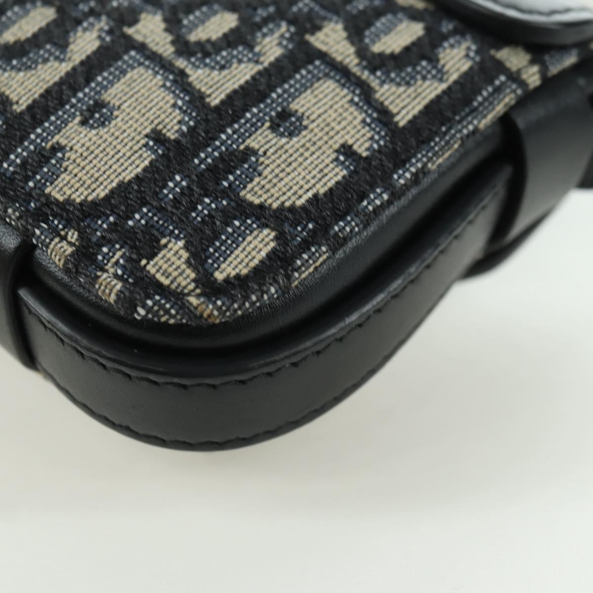 Christian Dior Trotter Canvas Dior Lock Shoulder Bag Navy Silver Auth 175822M
