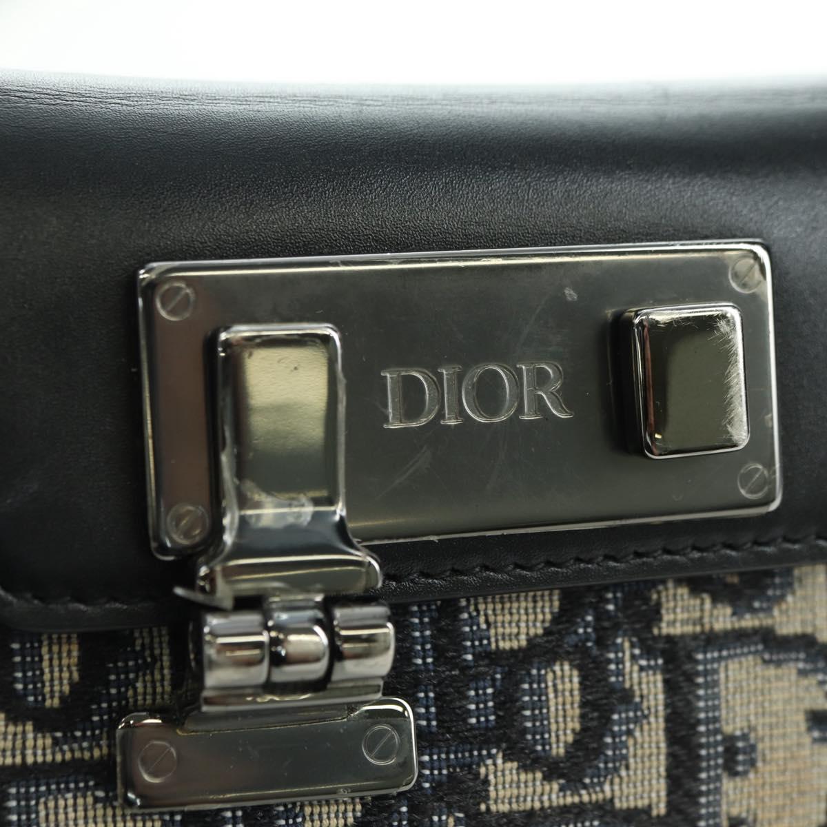 Christian Dior Trotter Canvas Dior Lock Shoulder Bag Navy Silver Auth 175822M